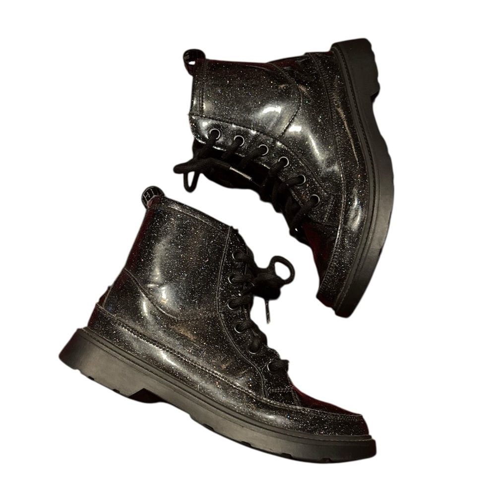 Uggs Black patent leather Glitter Combat Boots girls 3